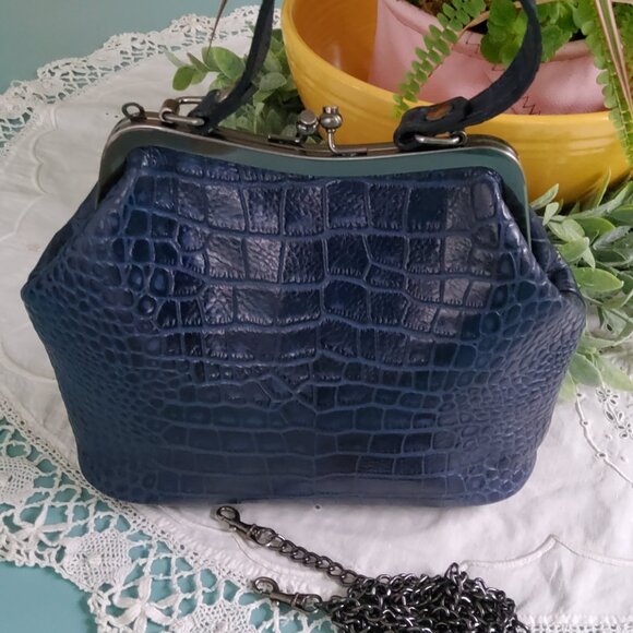 Patricia Nash Blue Croc Laureana Kisslock Crossbody Handbag - Picture 1 of 13